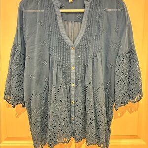 Johnny Was Eyelet Blue Women's Top